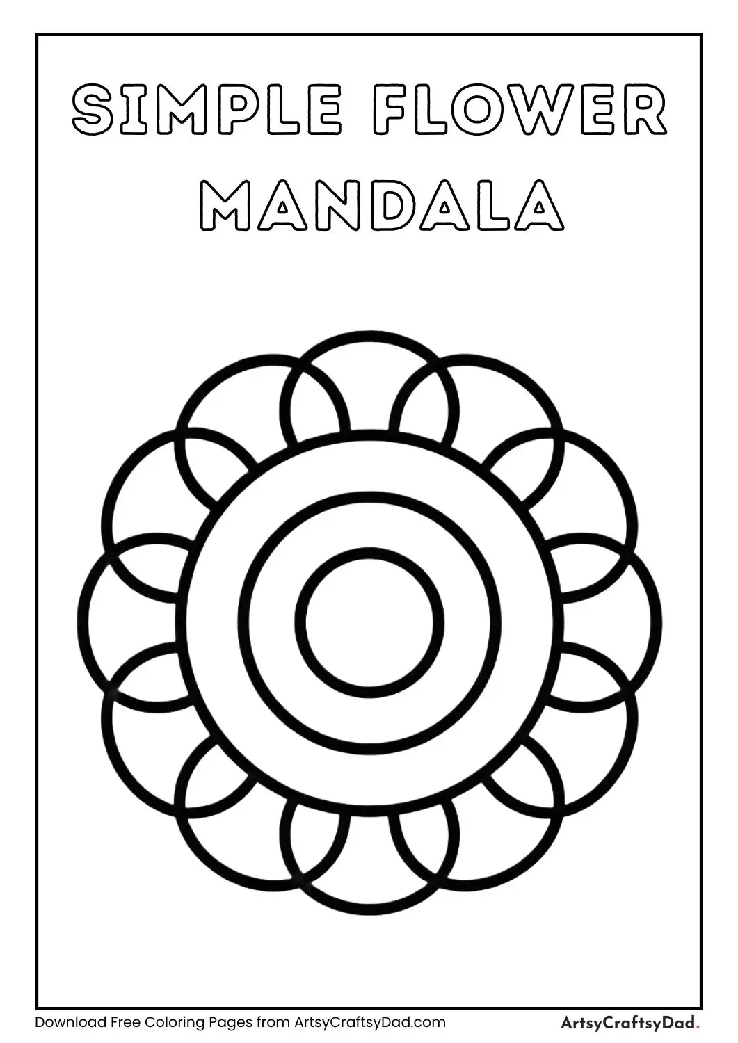 simple flower mandala coloring page with big petals for kids