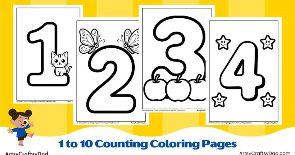 1 to 10 Counting Coloring Pages for Kids