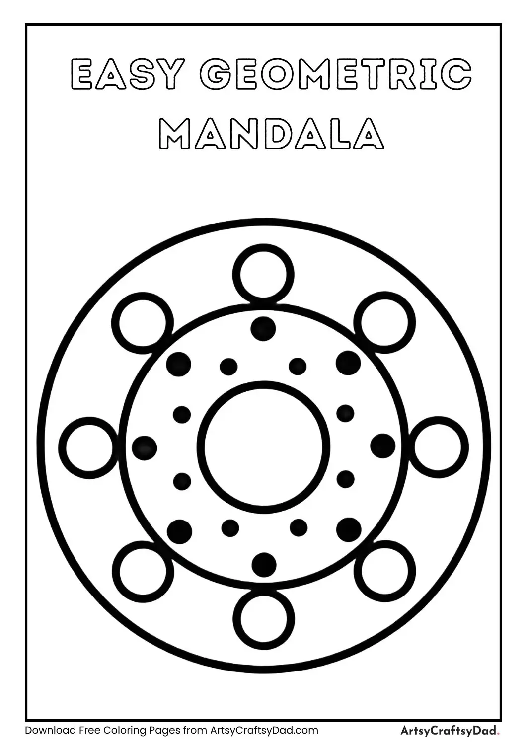 easy geometric mandala coloring page with simple shapes for kids