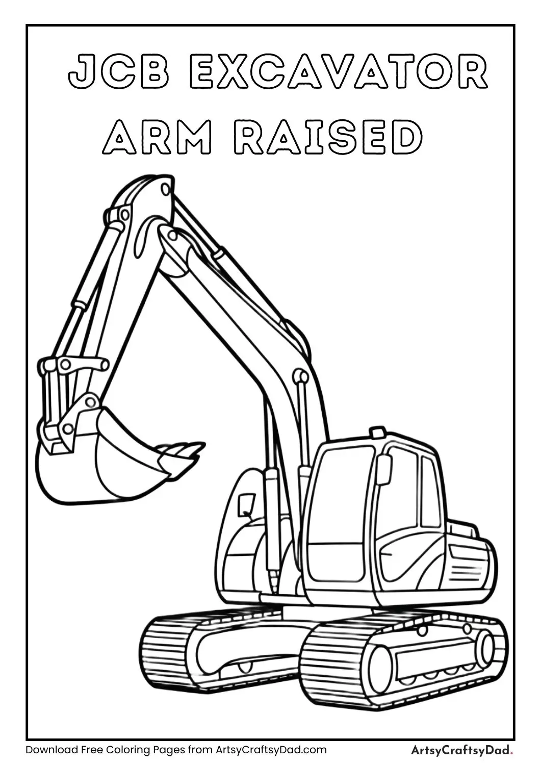 JCB excavator with raised digging arm coloring page