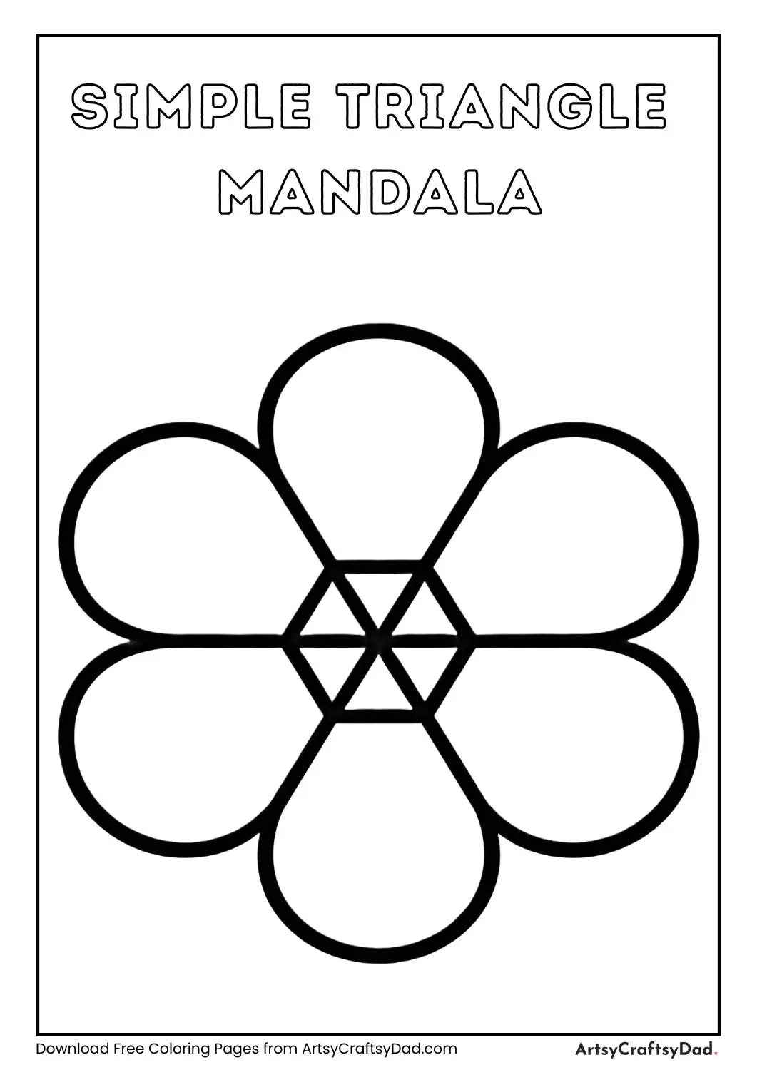 simple triangle mandala coloring page with bold outlines for children