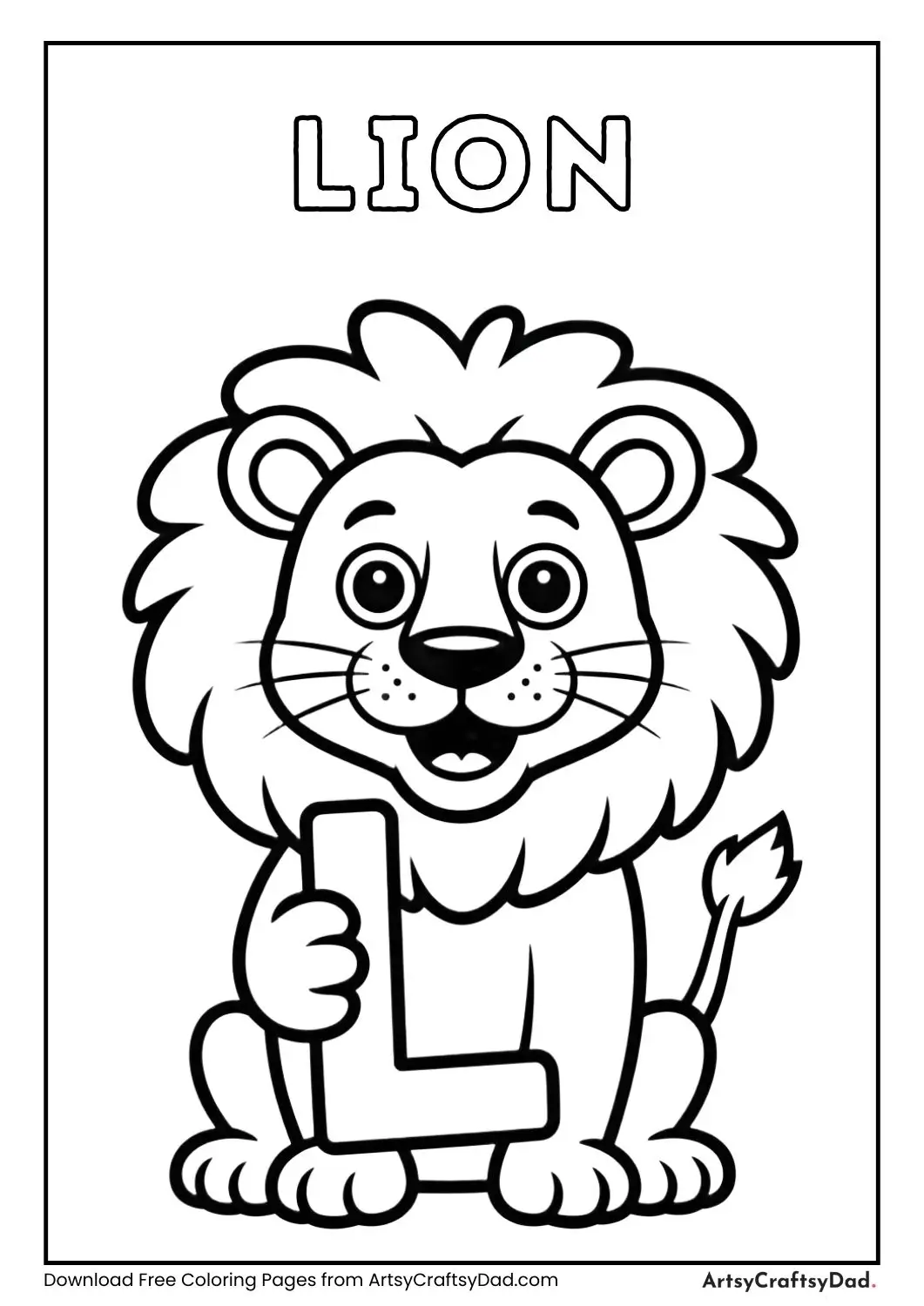 Lion holding letter L coloring page