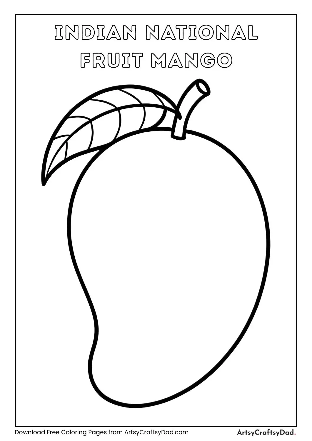 Mango fruit black and white coloring page Indian national fruit for children