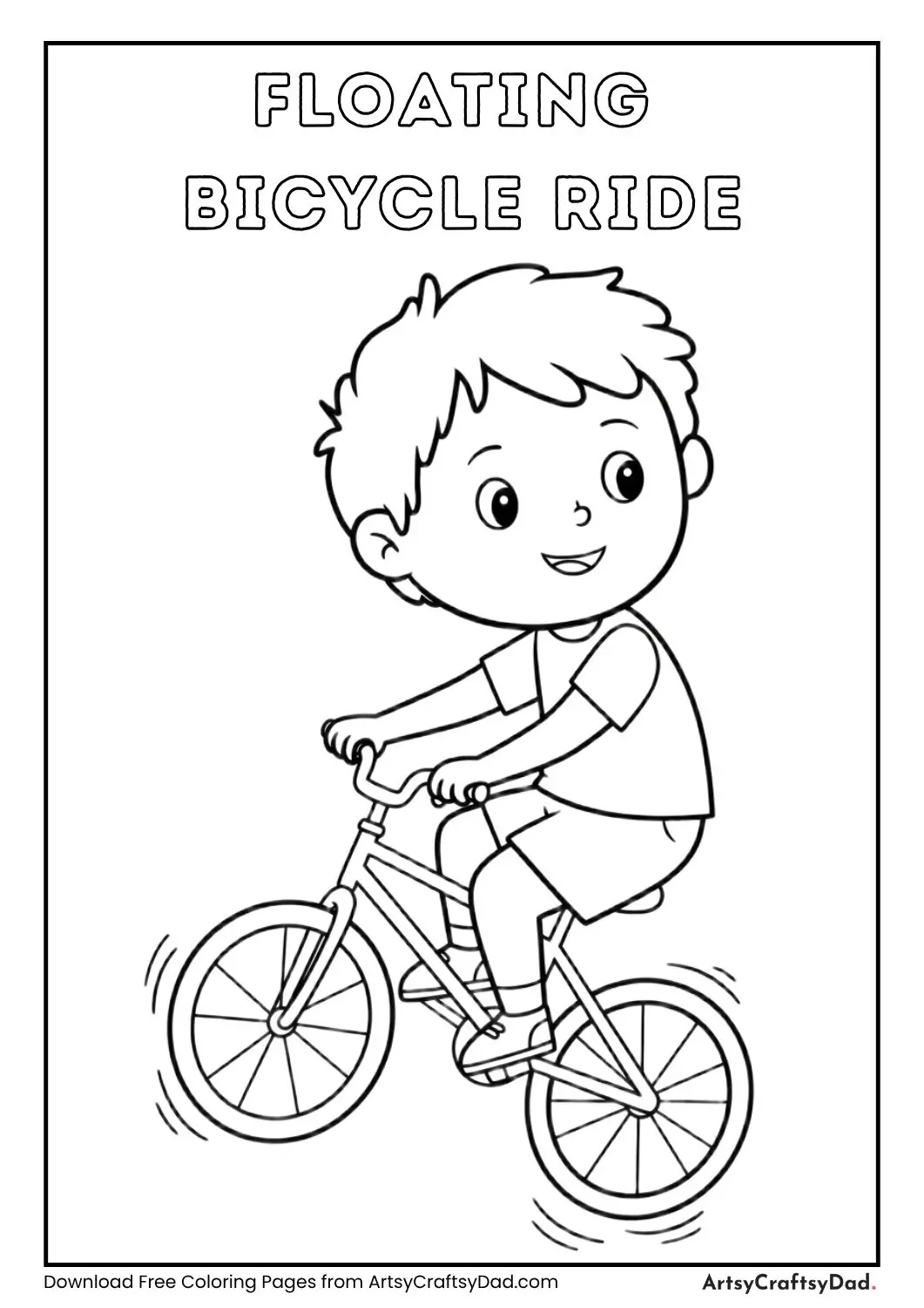 Child riding bicycle floating in air