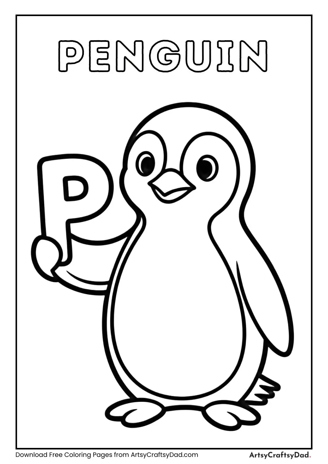 Penguin holding letter P coloring page