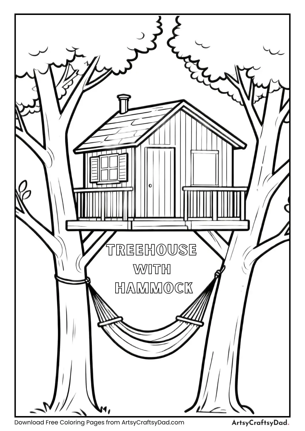 Treehouse with hammock coloring page