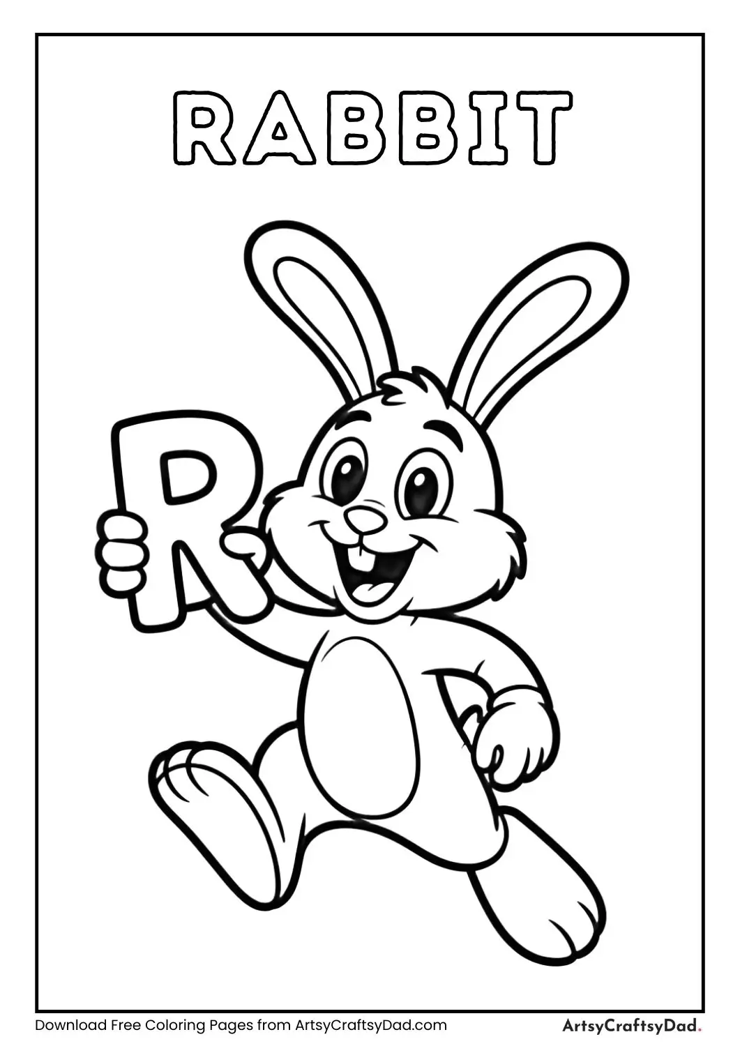 Rabbit holding letter R coloring page