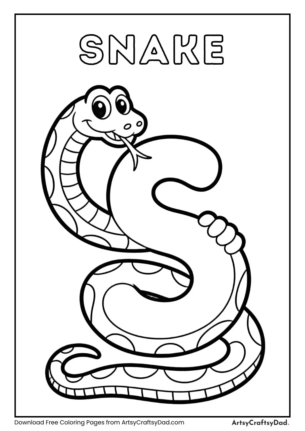Snake wrapped around letter S coloring page