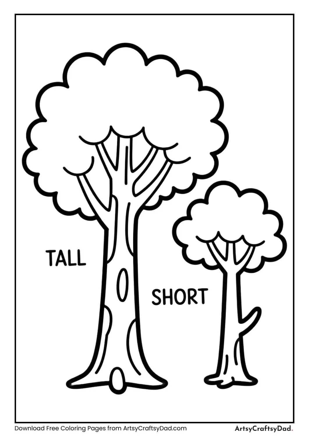 Tall tree and short tree opposites coloring page