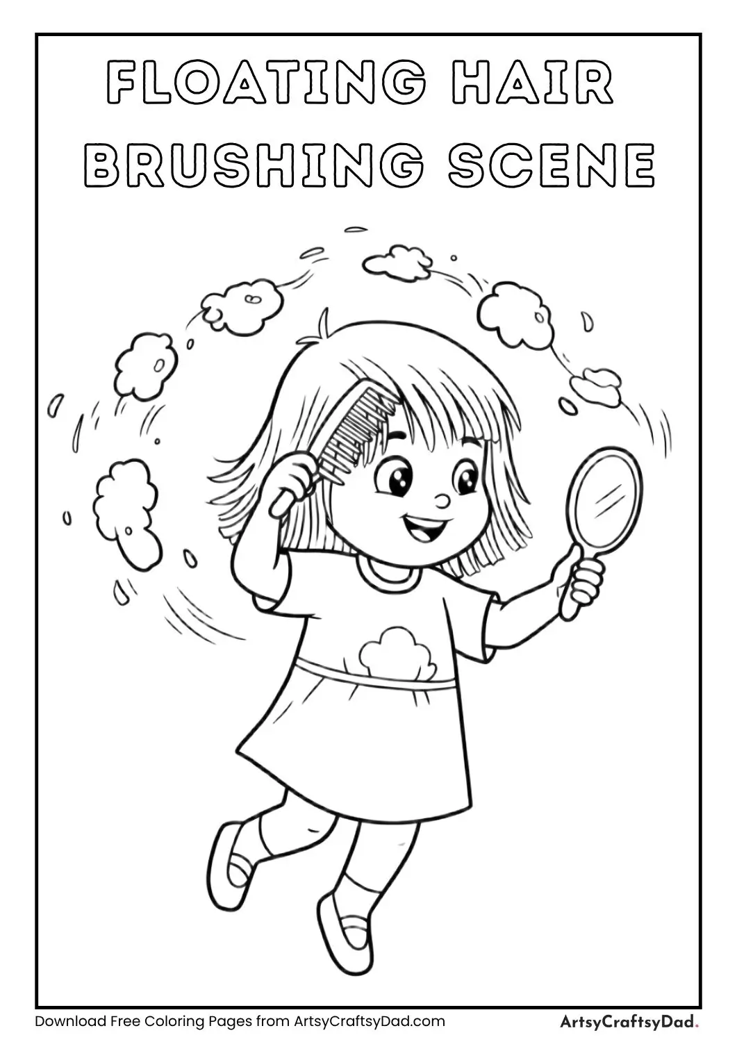 Child brushing hair while comb and mirror float
