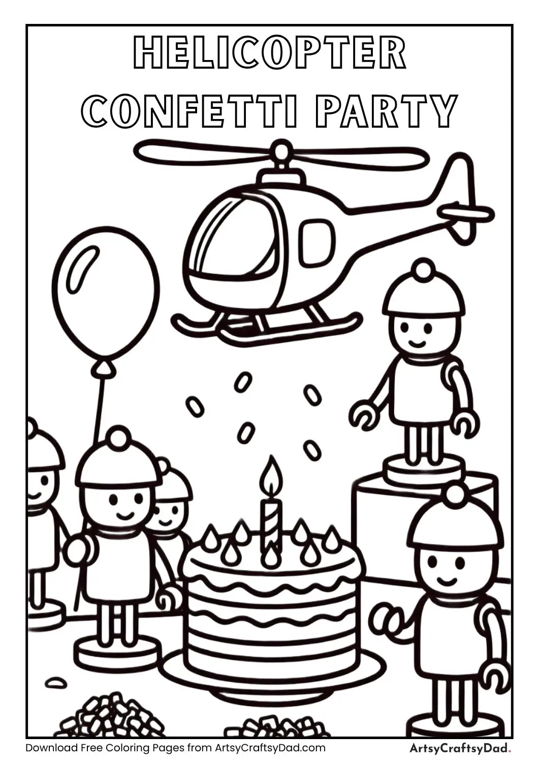Toy helicopter dropping confetti coloring page