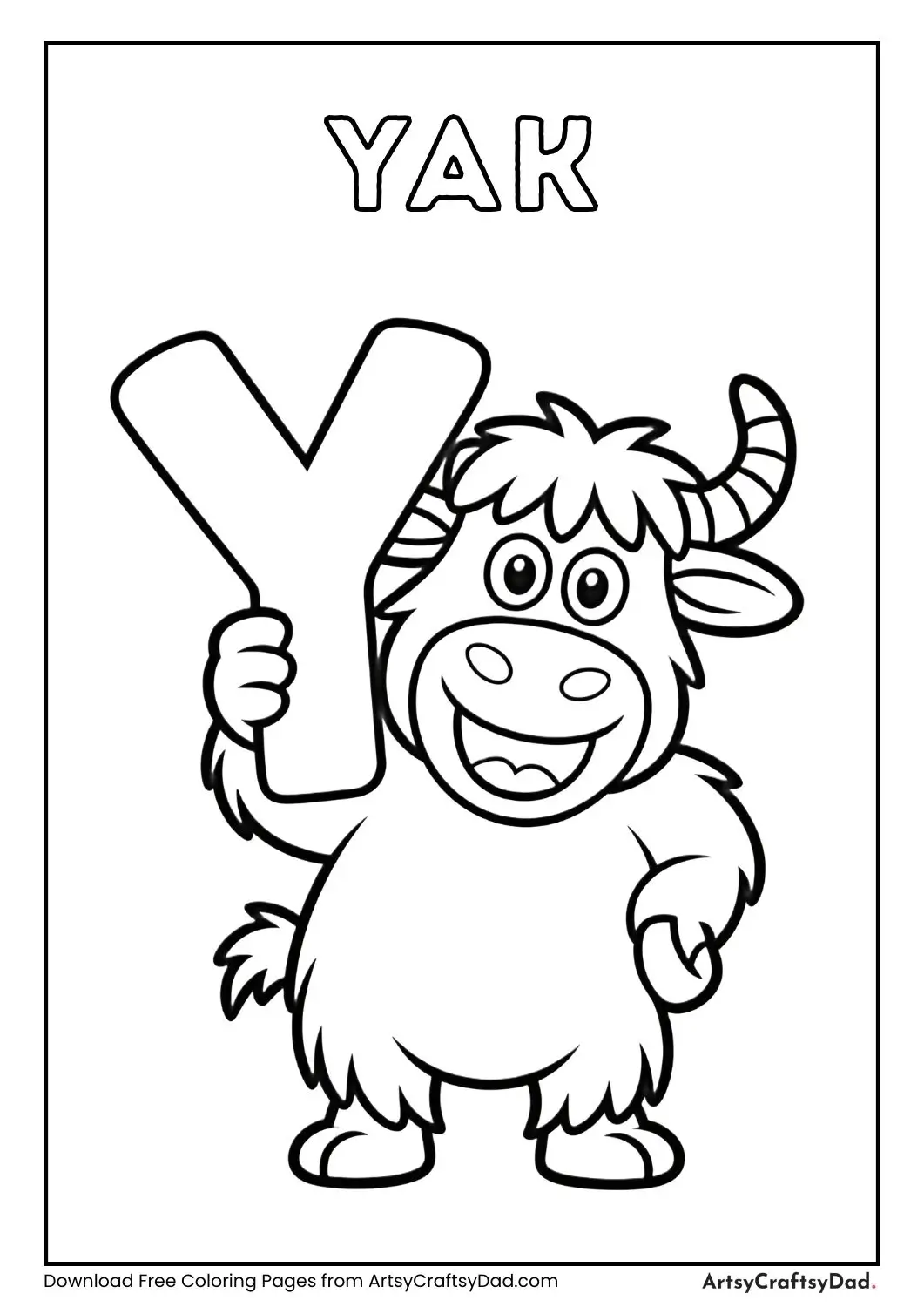 Yak holding letter Y coloring page