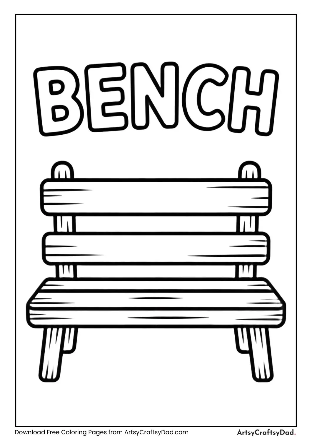 Cute kawaii bench black and white coloring page with label BENCH