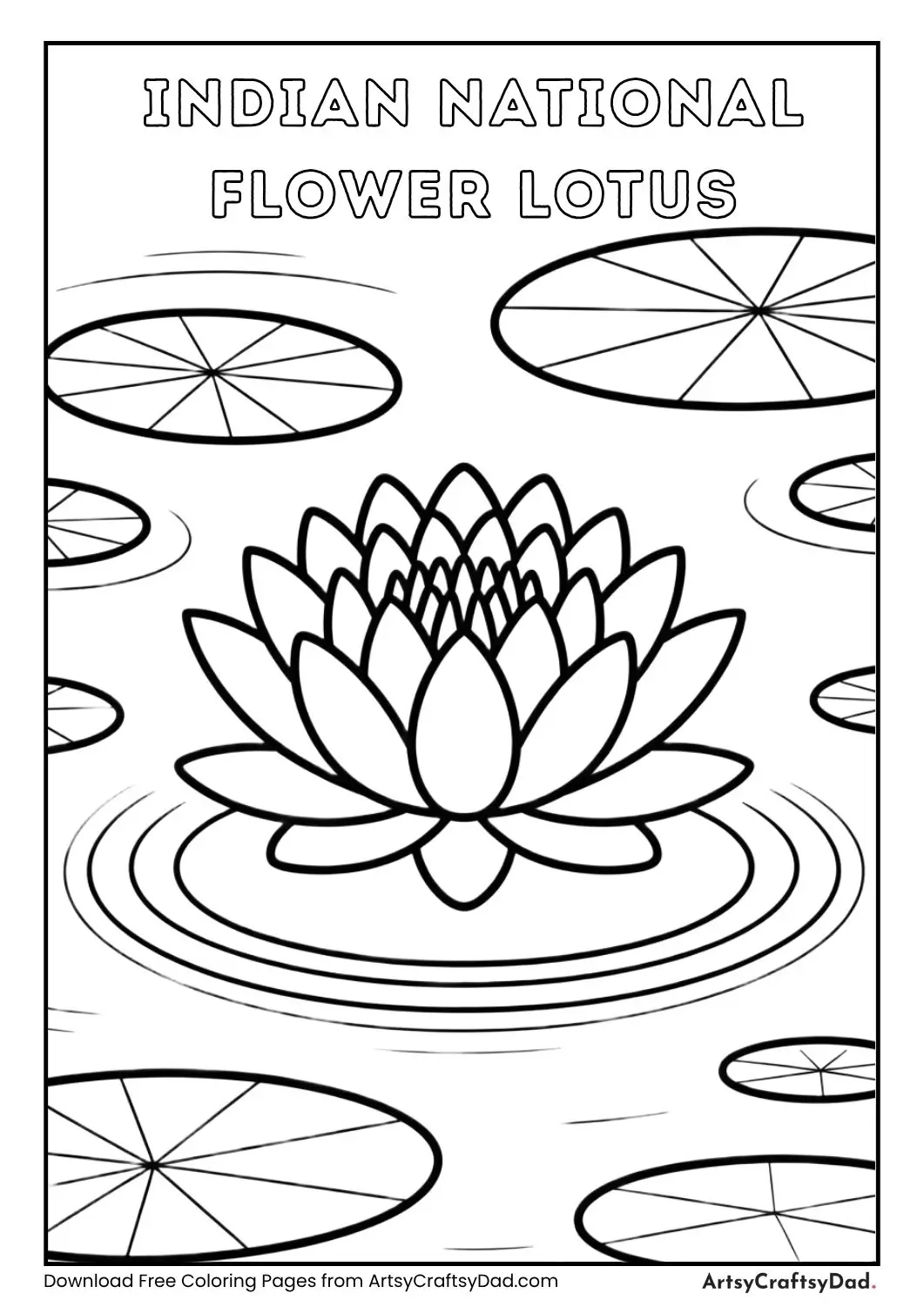 Lotus flower black and white coloring page Indian national flower for children