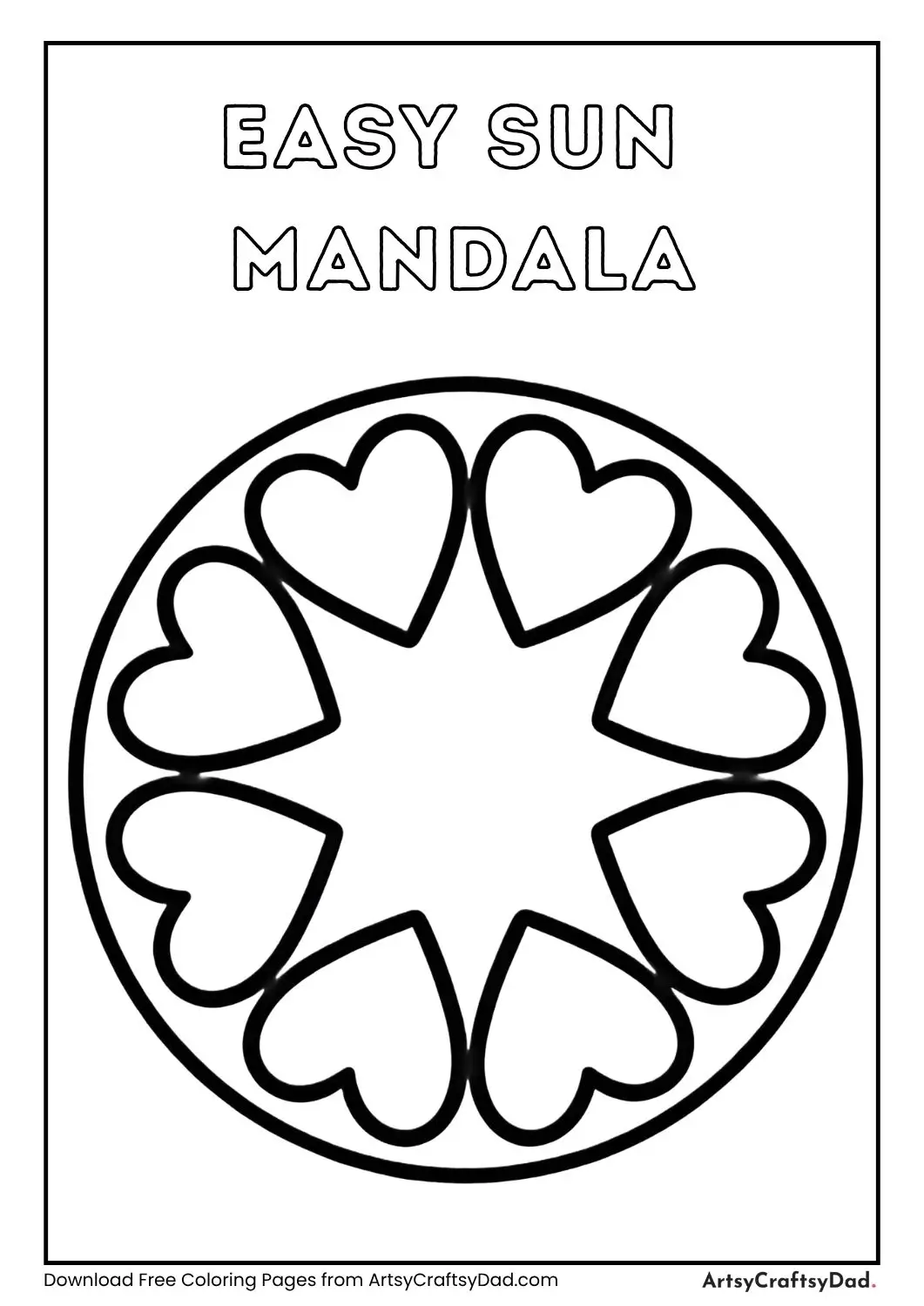 easy sun mandala coloring page with large rays for children
