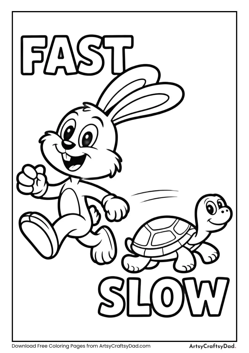 Fast rabbit and slow turtle opposites coloring page