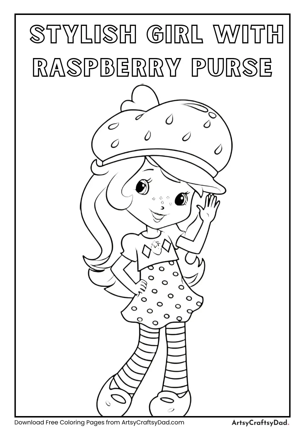 Girl holding raspberry-shaped purse posing confidently