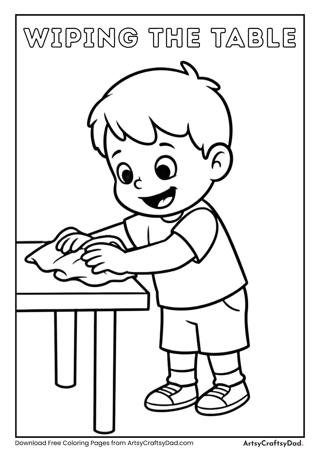 child cleaning table with cloth coloring page