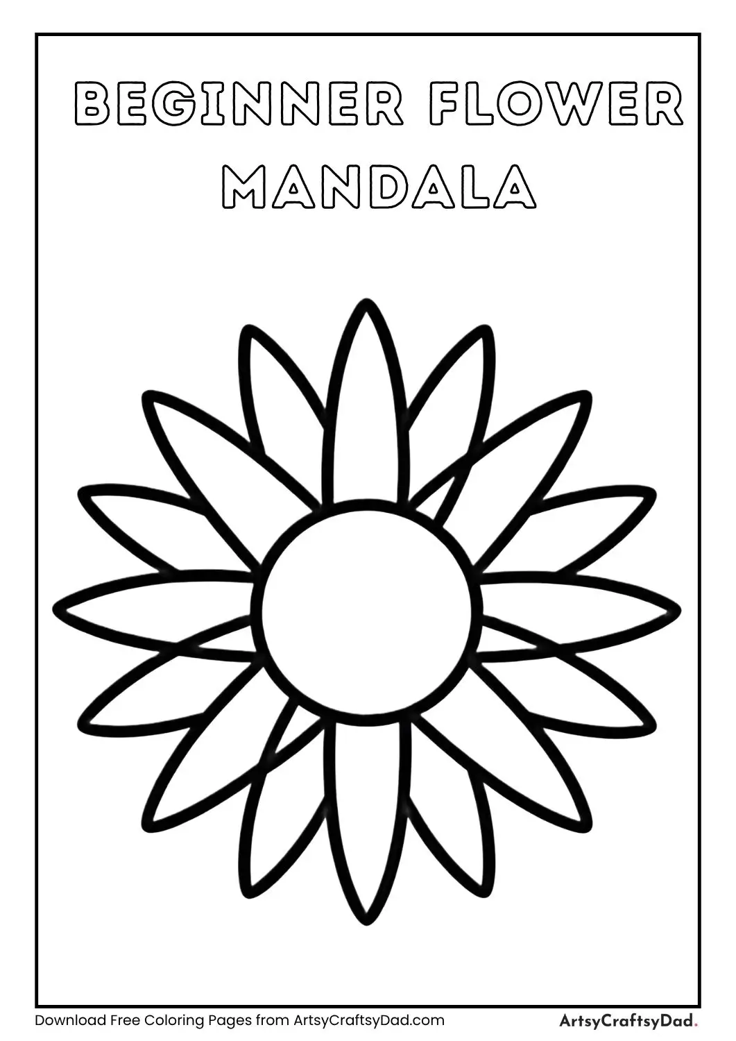 beginner flower mandala coloring page with large petals