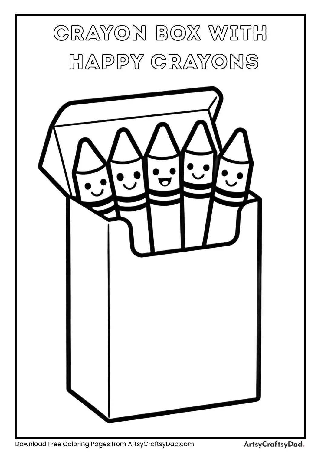 box of smiling crayons black and white kids coloring page