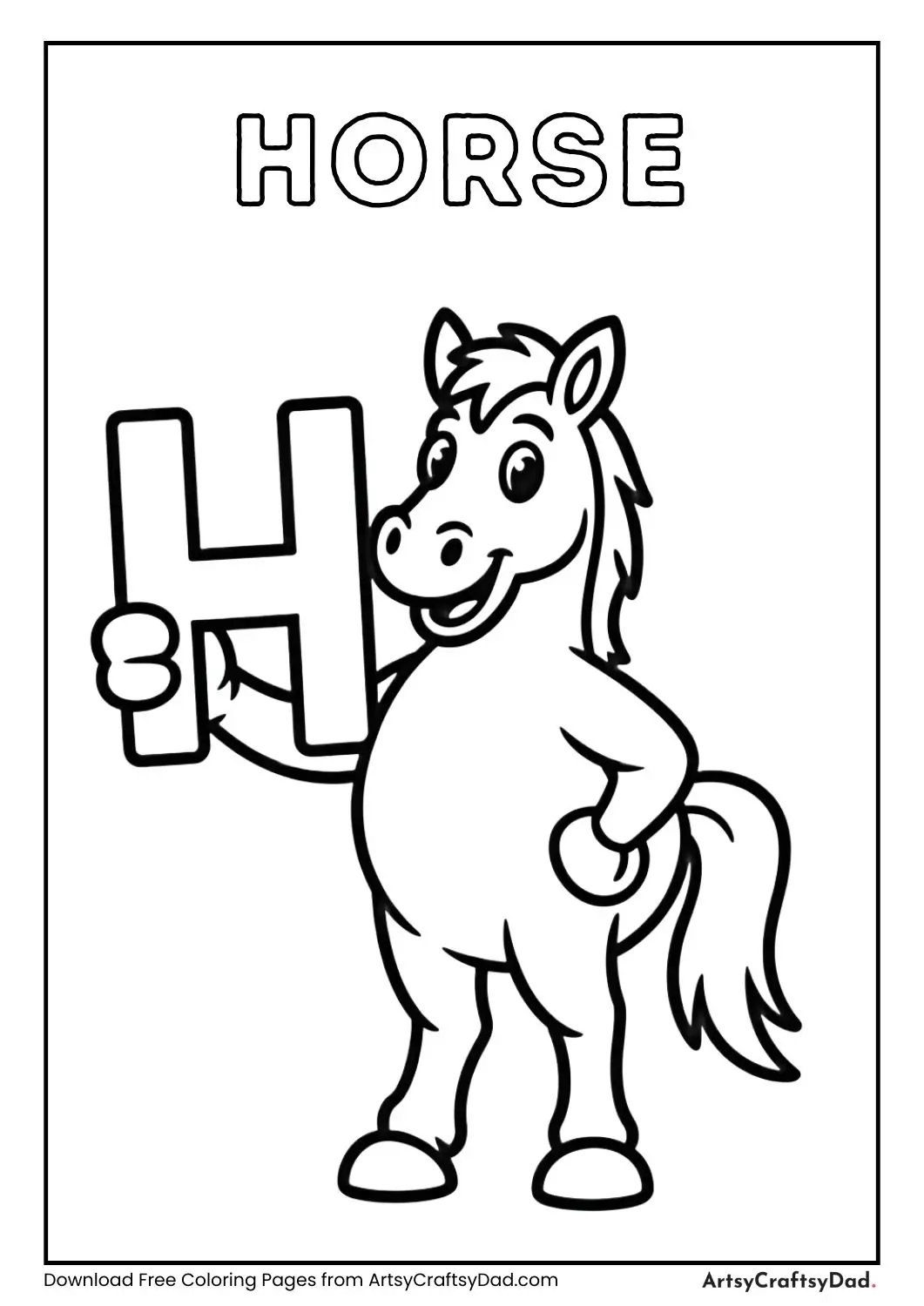 Horse holding letter H coloring page
