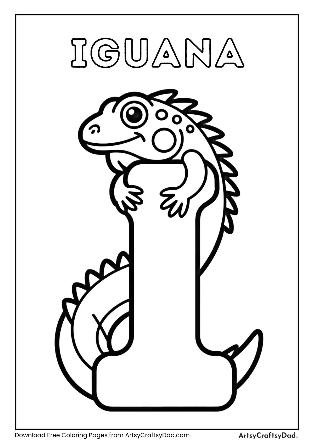 Iguana wrapped around letter I coloring page