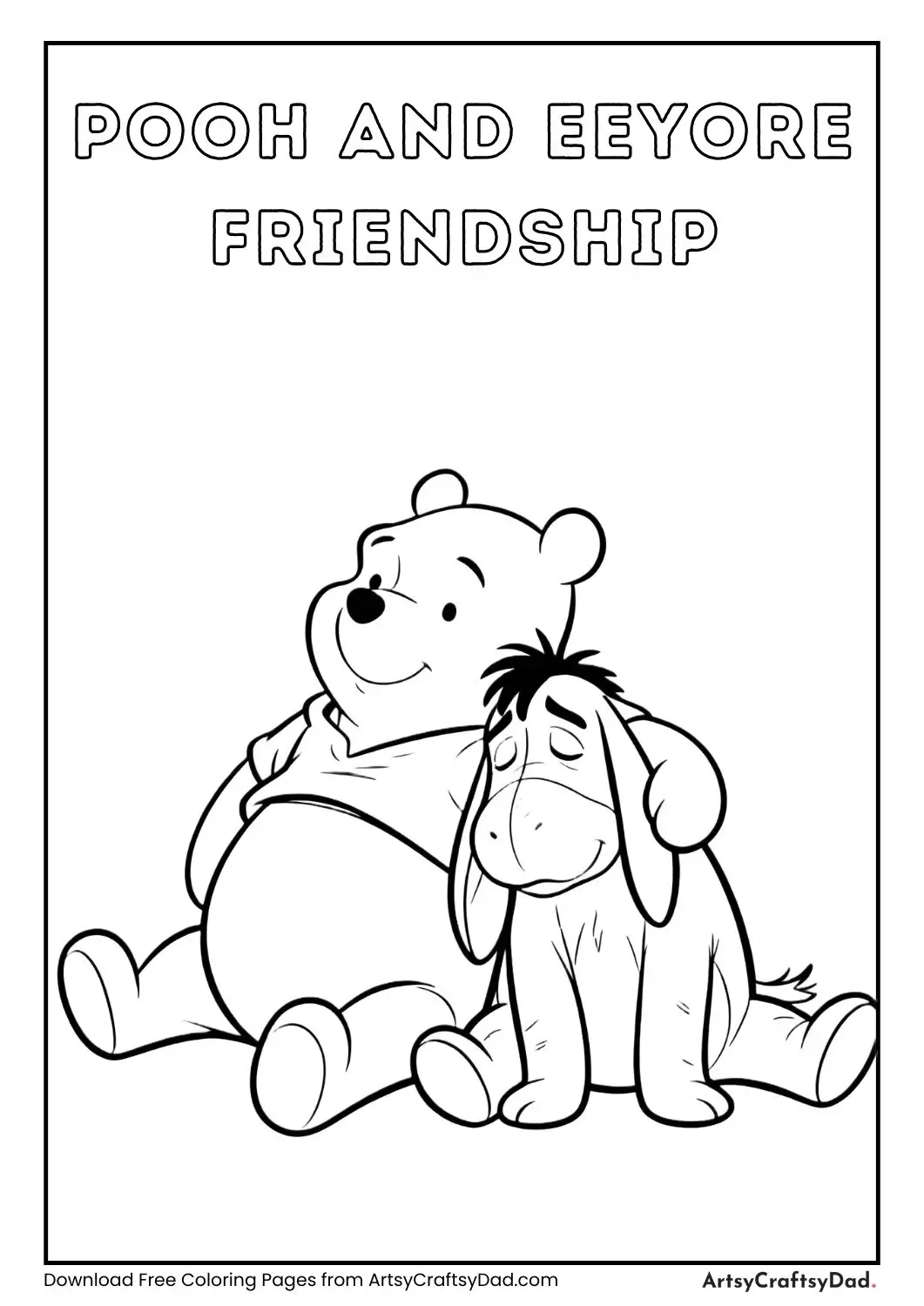 Winnie the Pooh sitting with Eeyore resting on his shoulder