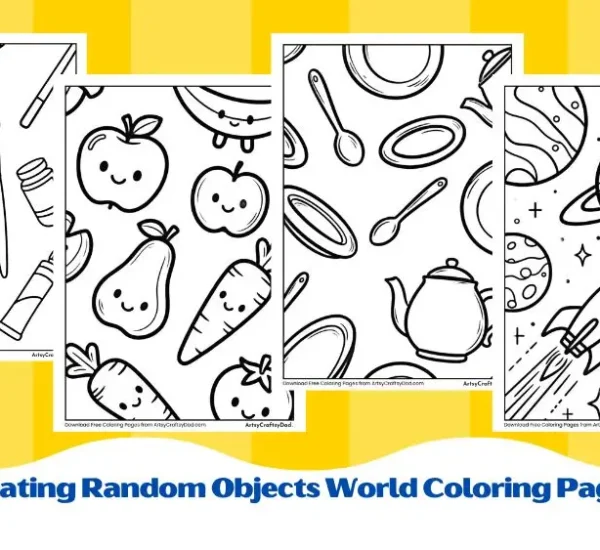 Floating Random Objects World Coloring Pages for Kids
