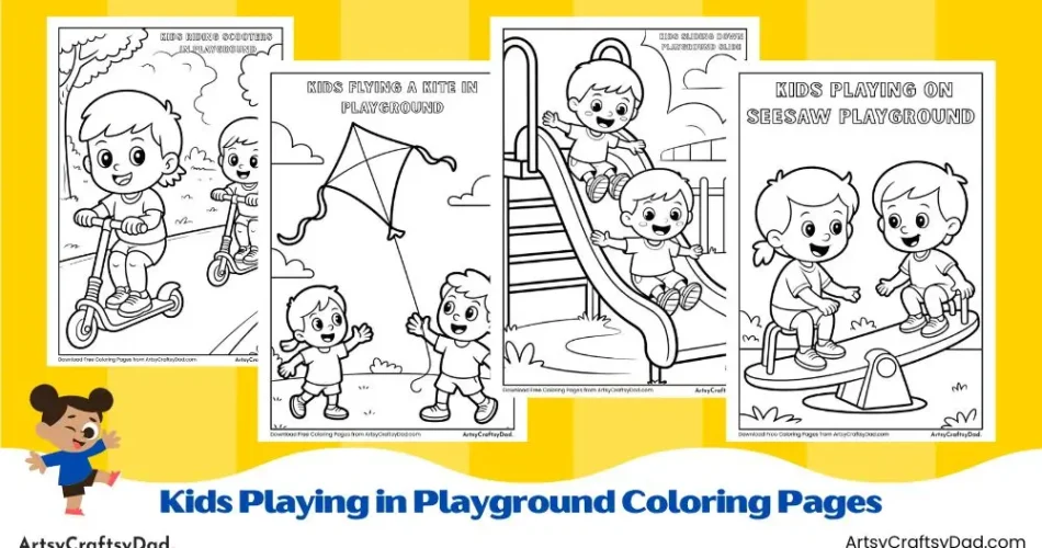 Kids Playing in Playground Coloring Pages