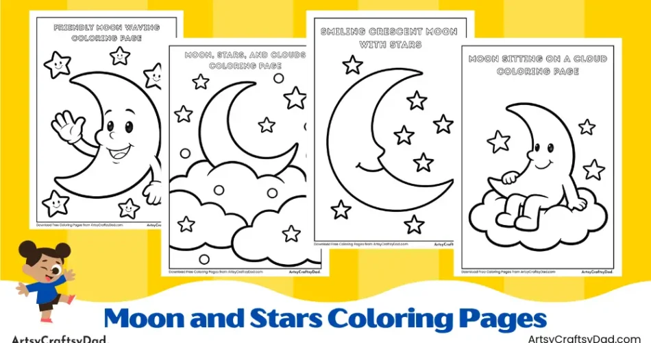 Moon and Stars Coloring Pages for Kids