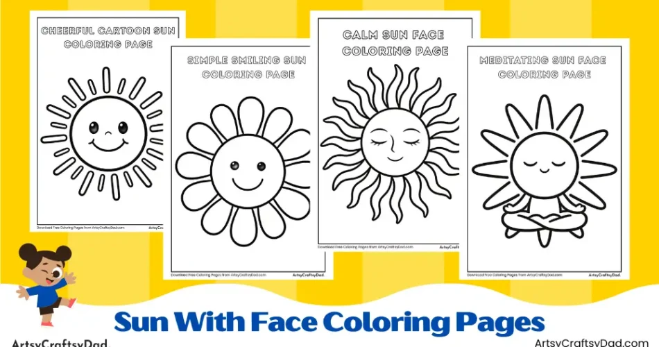 Sun With Face Coloring Pages for Kids